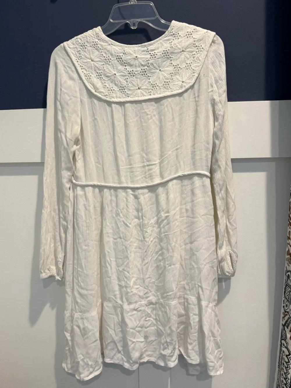 Knox Rose Ivory Crochet-Trim Long Sleeve Tiered  Boho Dress Size S - Picture 11 of 14